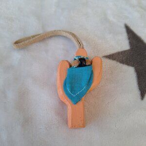Beige Cactus Wooden‎ Ornament With Bandana 3 inches Southwestern Desert